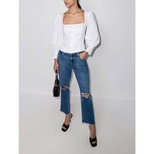 NWOT Reformation Stilton Square Neck Puff Long Sleeve Linen Top in White Size 10